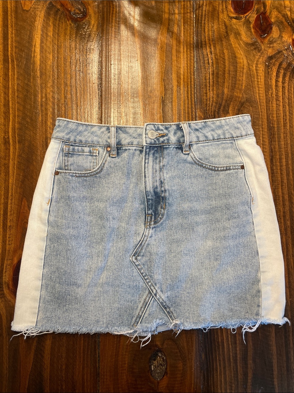 Light Wash, Two-tone Denim Mini Skirt